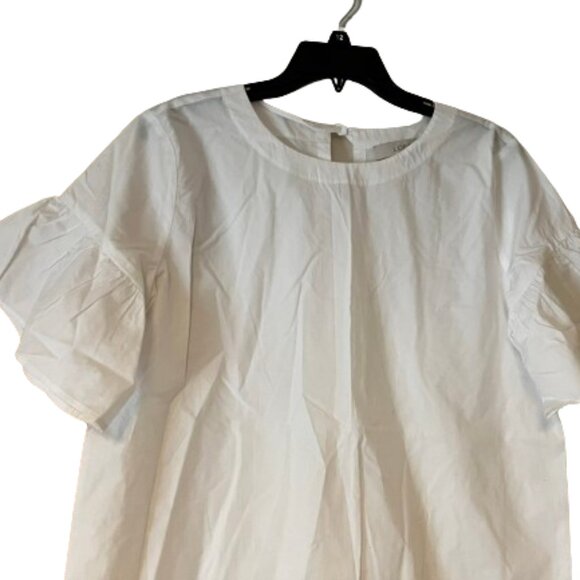 Loft White Cotton Blouse w/Flutter Sleeves and Double Tie Closure - Medium - Picture 2 of 5